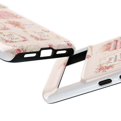 Christian Floral Phone Case — "Pray Without Ceasing" Faith Cross Design