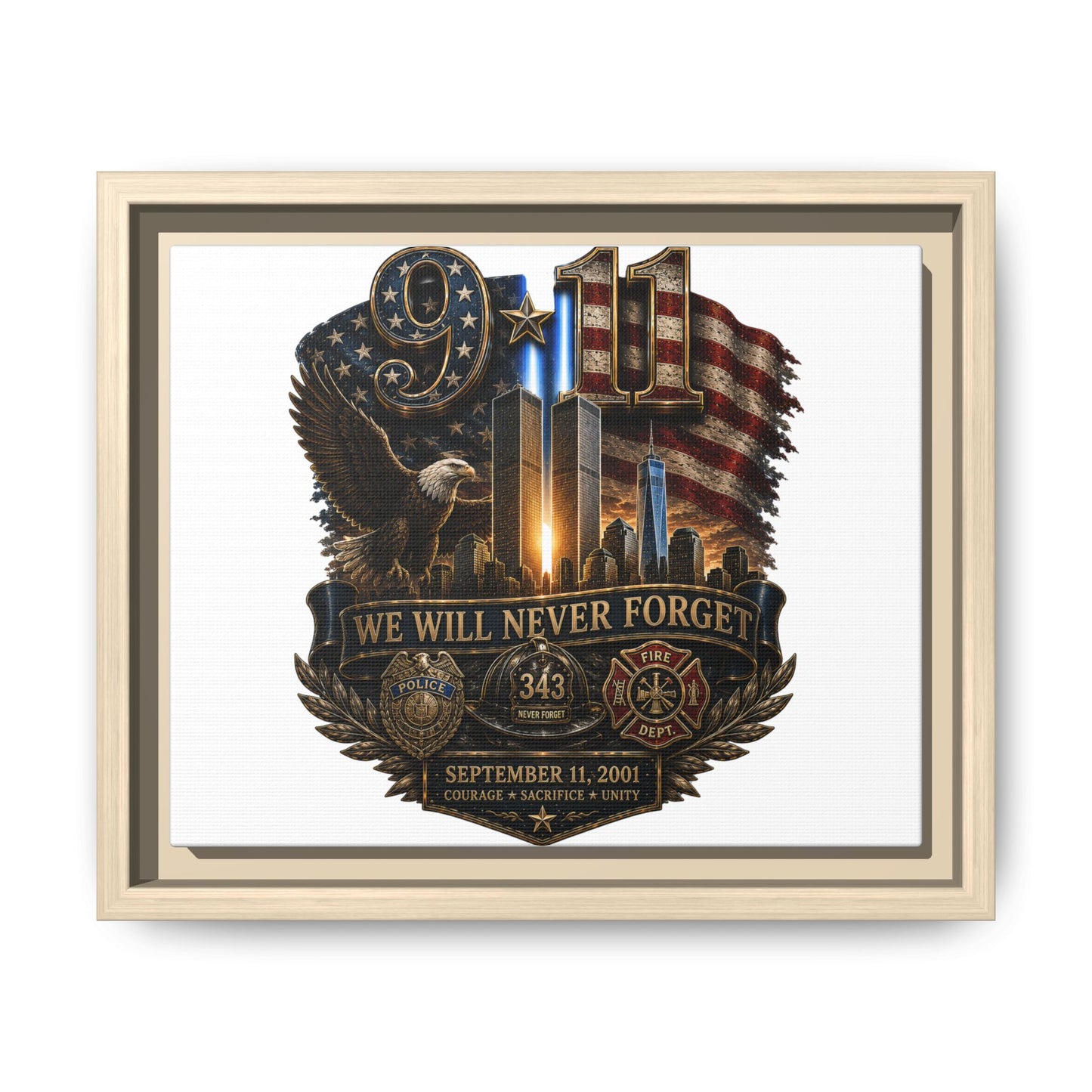 9/11 We Will Never Forget Framed Matte Canvas