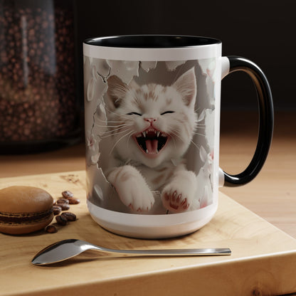 Playful Kitten Accent Coffee Mug — Cute Cat Floral 11/15oz
