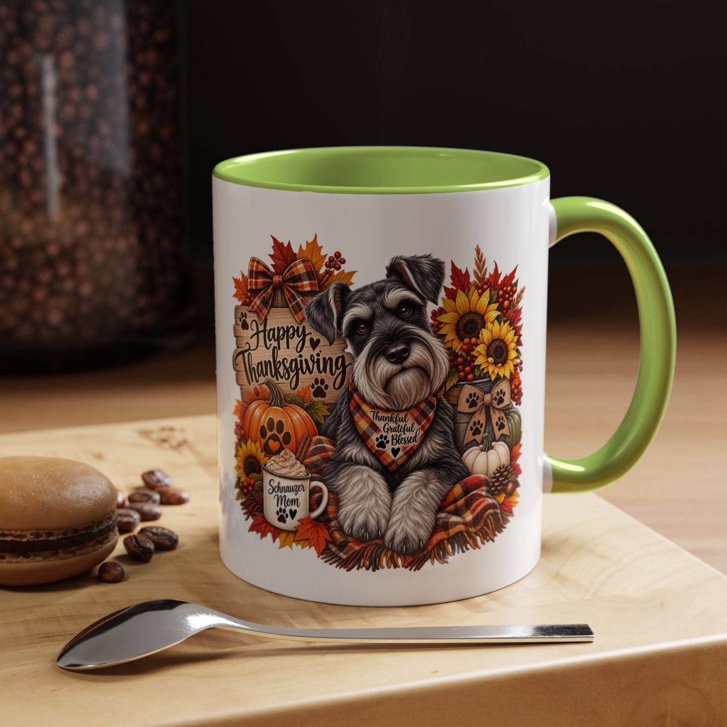 Thanksgiving Schnauzer Coffee Mug — 'Happy Thanksgiving' Autumn Dog Mug (11/15oz)