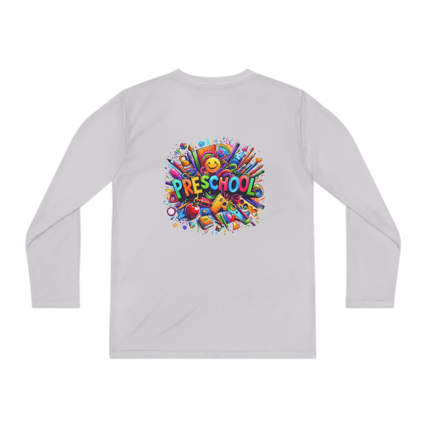 Youth Preschool Long Sleeve Tee - Colorful School Supplies Design