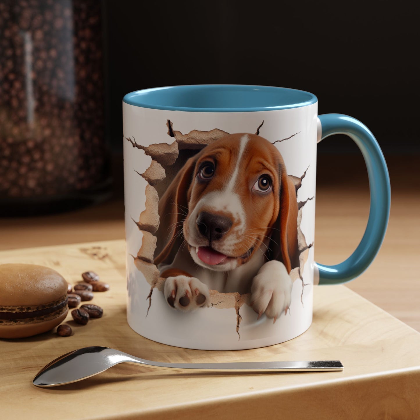 Basset Hound Peekaboo Accent Coffee Mug — Cute Dog Lover Gift (11/15 oz)