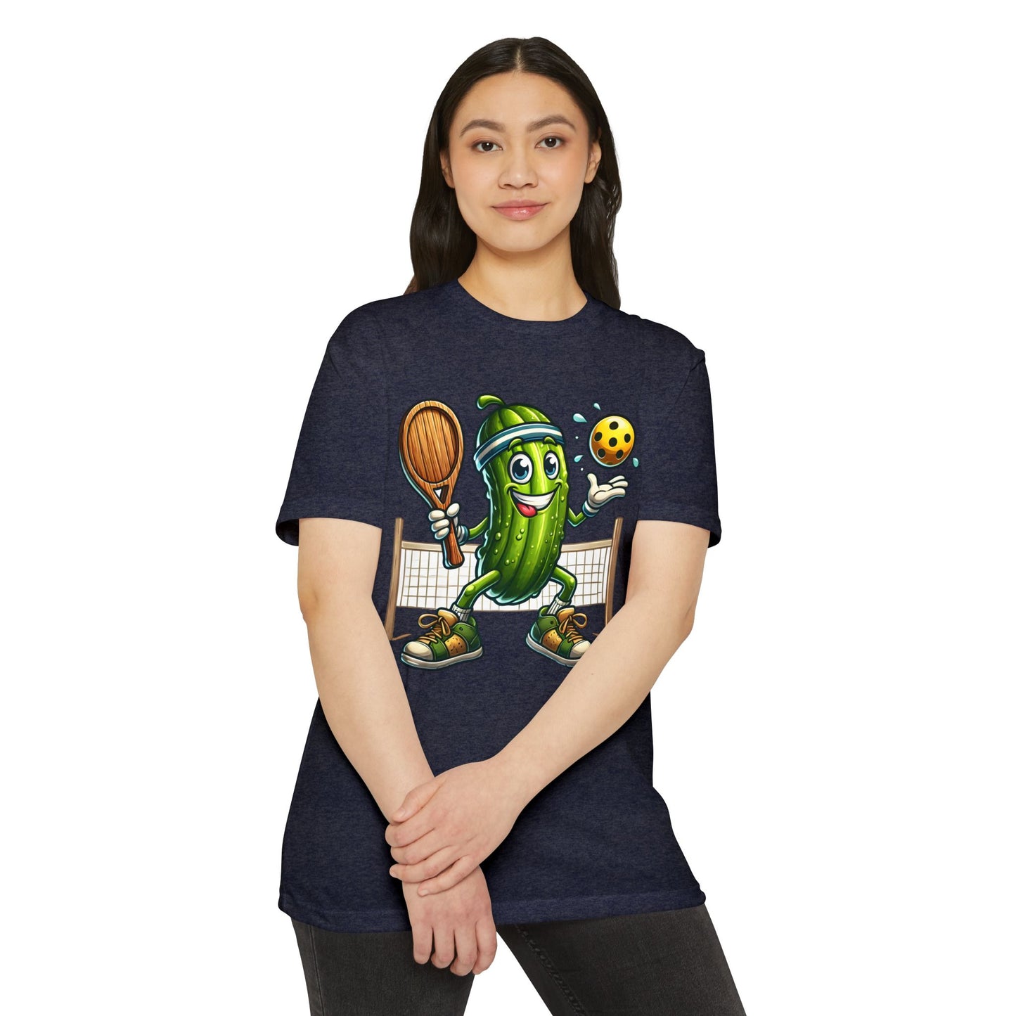 Pickleball Pickle T-Shirt — Cute Cartoon Pickle Playing Pickleball Tee