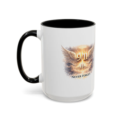 9/11 Never Forget Accent Coffee Mug — Memorial Tribute Ceramic Mug