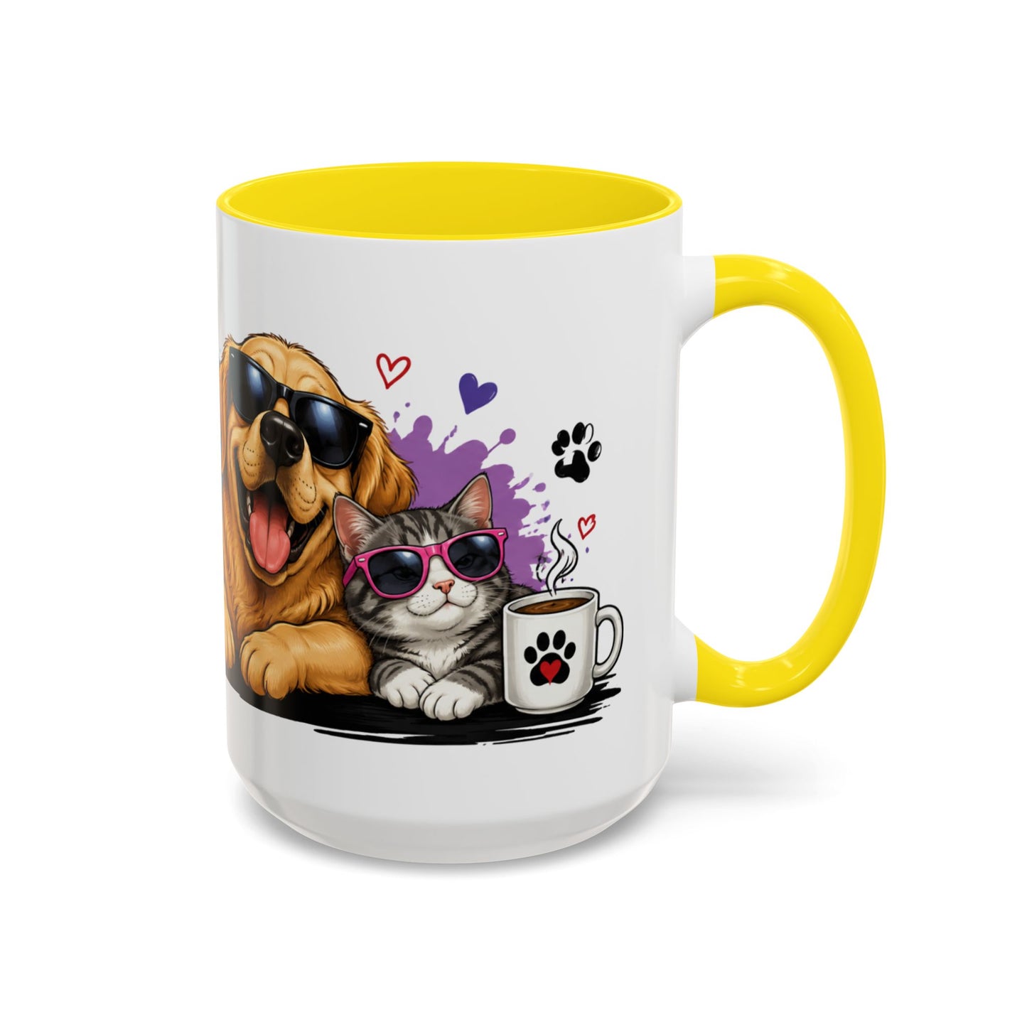 Dog and Cat Coffee Mug – "Life is Better with a Cat" Accent Ceramic Mug