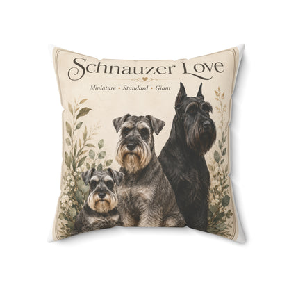 Schnauzer Love Throw Pillow — Decorative Dog Breed Cushion (Miniature, Standard, Giant)