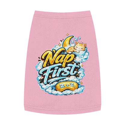 Nap First Pet Tank Top — Cute Sleeping Cat Graphic for Small Dogs & Cats