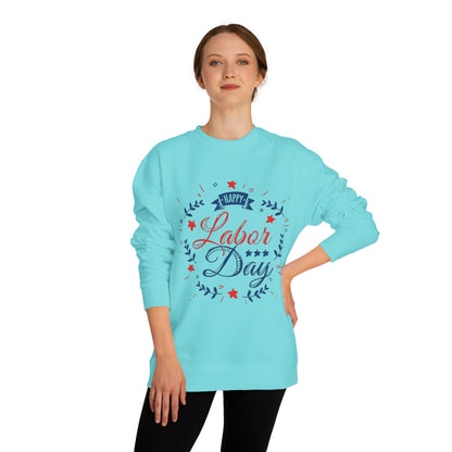 Happy Labor Day Crewneck Sweatshirt — Patriotic Red & Blue Holiday Pullover