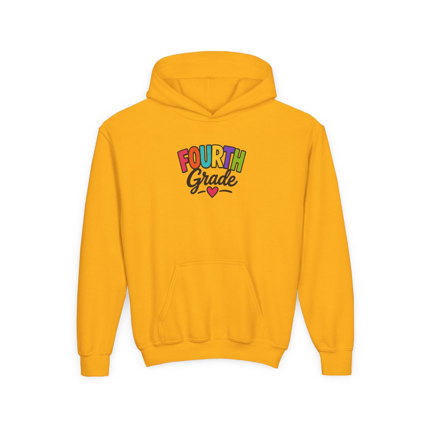 Fourth Grade Hoodie — Colorful Kids School Sweatshirt (“Fourth Grade” with Heart)