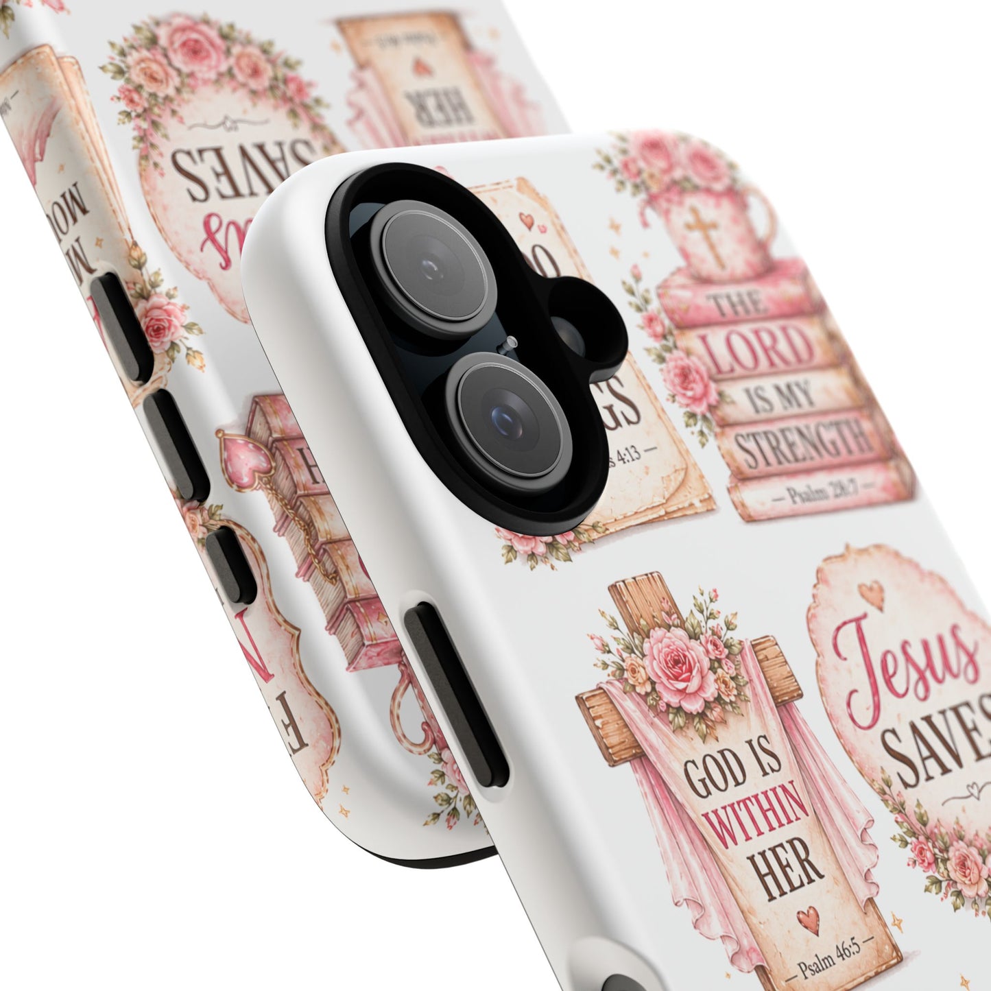 Christian Phone Case — Jesus Saves Floral Tough Case with 'God Is Within Her' & 'Trust God' Design