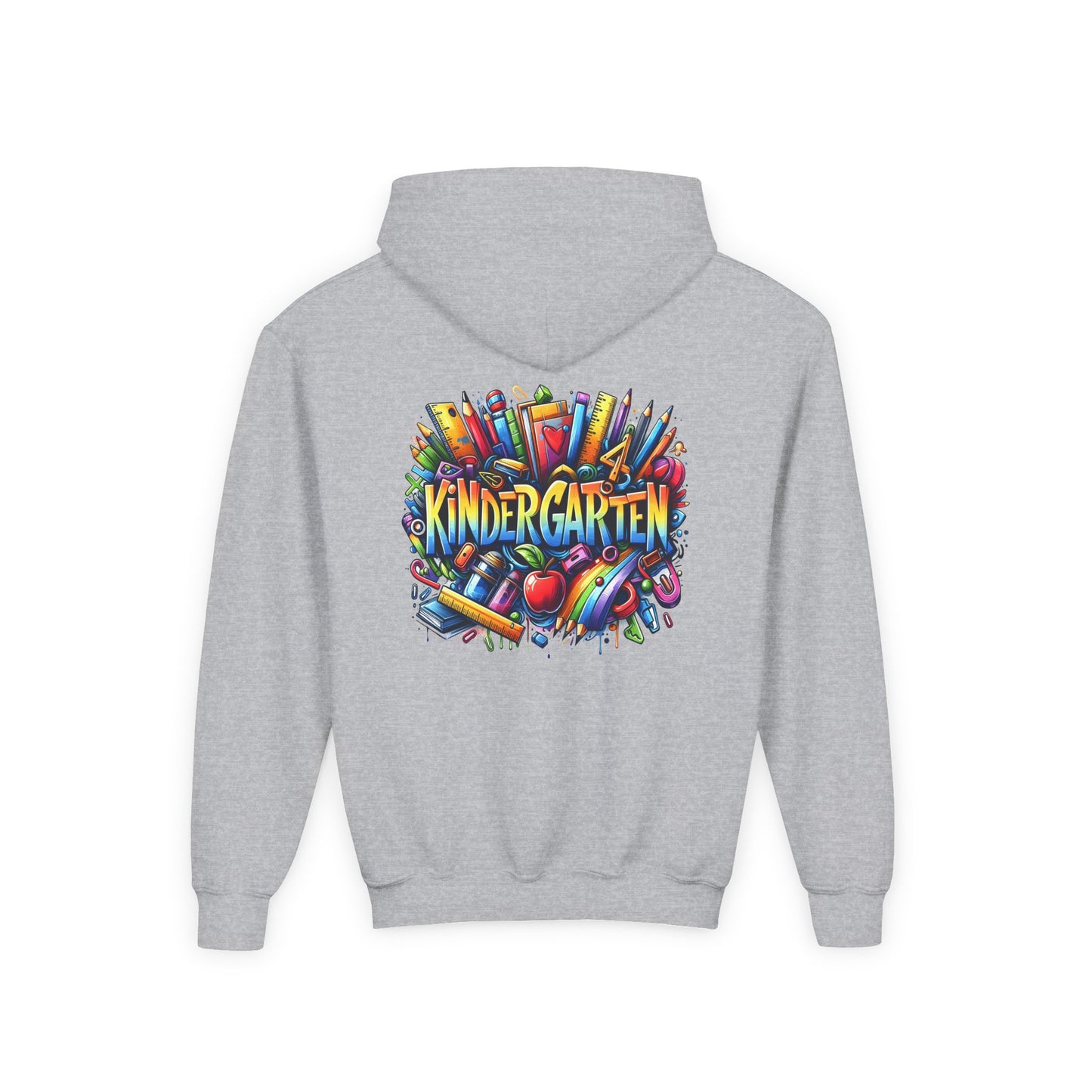 Kindergarten Kids Hoodie — Colorful School Supplies Back-to-School Sweatshirt
