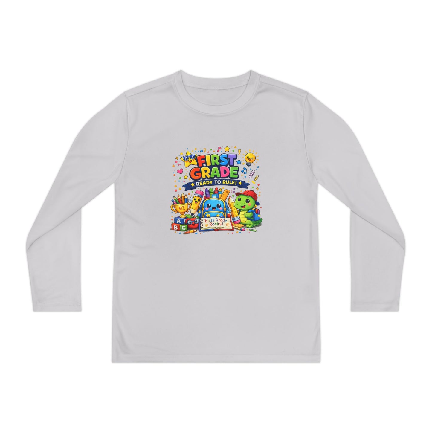 First Grade Ready Youth Long Sleeve Tee — "First Grade Here I Come" Back-to-School Shirt