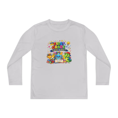 First Grade Ready Youth Long Sleeve Tee — "First Grade Here I Come" Back-to-School Shirt