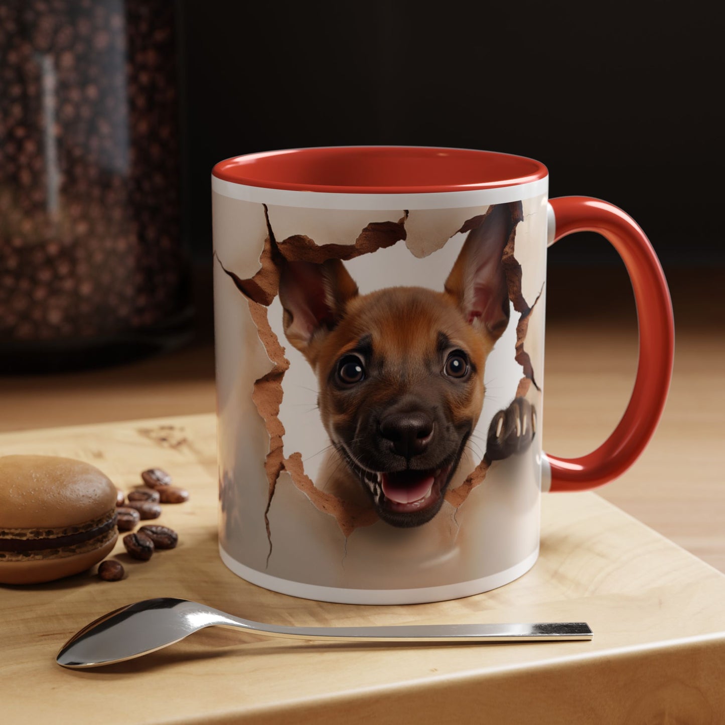 Accent Coffee Mug - Playful Puppy Peeking Through Tear Design (11/15oz)
