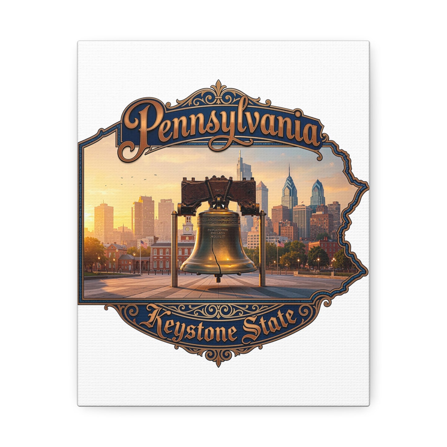 Pennsylvania Keystone State Canvas Wall Art – Liberty Bell & Philadelphia Skyline