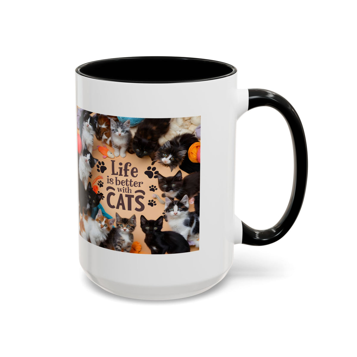 Cat Lover Accent Coffee Mug — “Life Is Better With Cats” 11/15oz