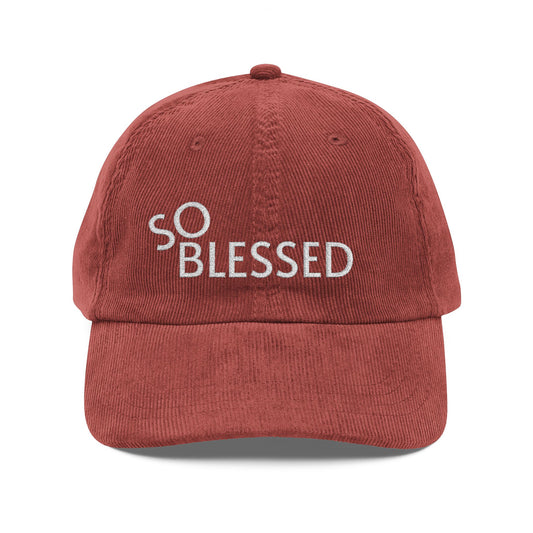 So Blessed Embroidered Corduroy Cap — Vintage Women’s Faith Baseball Hat