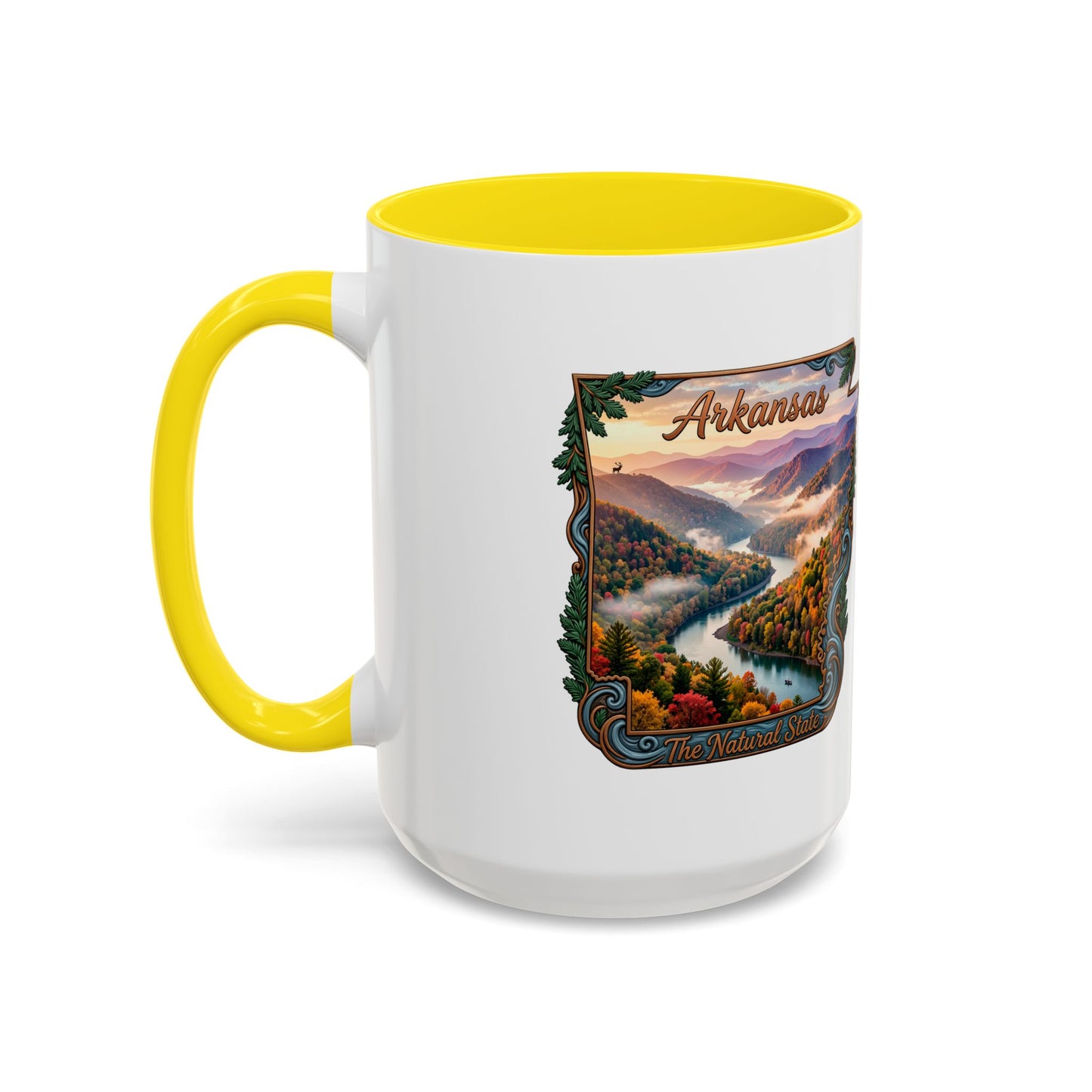 Arkansas Scenic Coffee Mug — Vintage State Map River Landscape (11/15 oz)