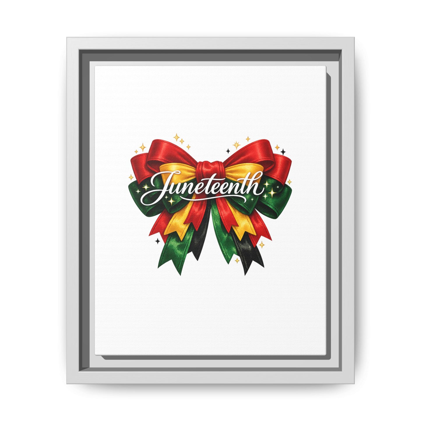 Juneteenth Framed Canvas Print – Festive Red, Green & Gold Ribbon Wall Art