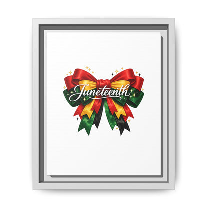 Juneteenth Framed Canvas Print – Festive Red, Green & Gold Ribbon Wall Art