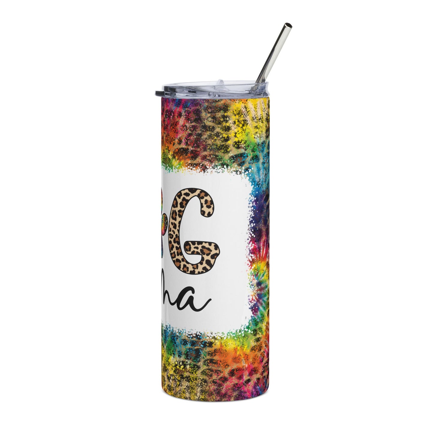 20oz Stainless Tumbler — Tie-Dye Leopard "Dog Mama" Paw Travel Mug