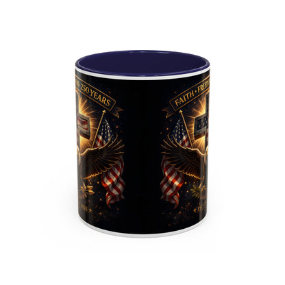 Patriotic Faith & Freedom Accent Coffee Mug — Eagle, Cross & American Flag (1776–2026)