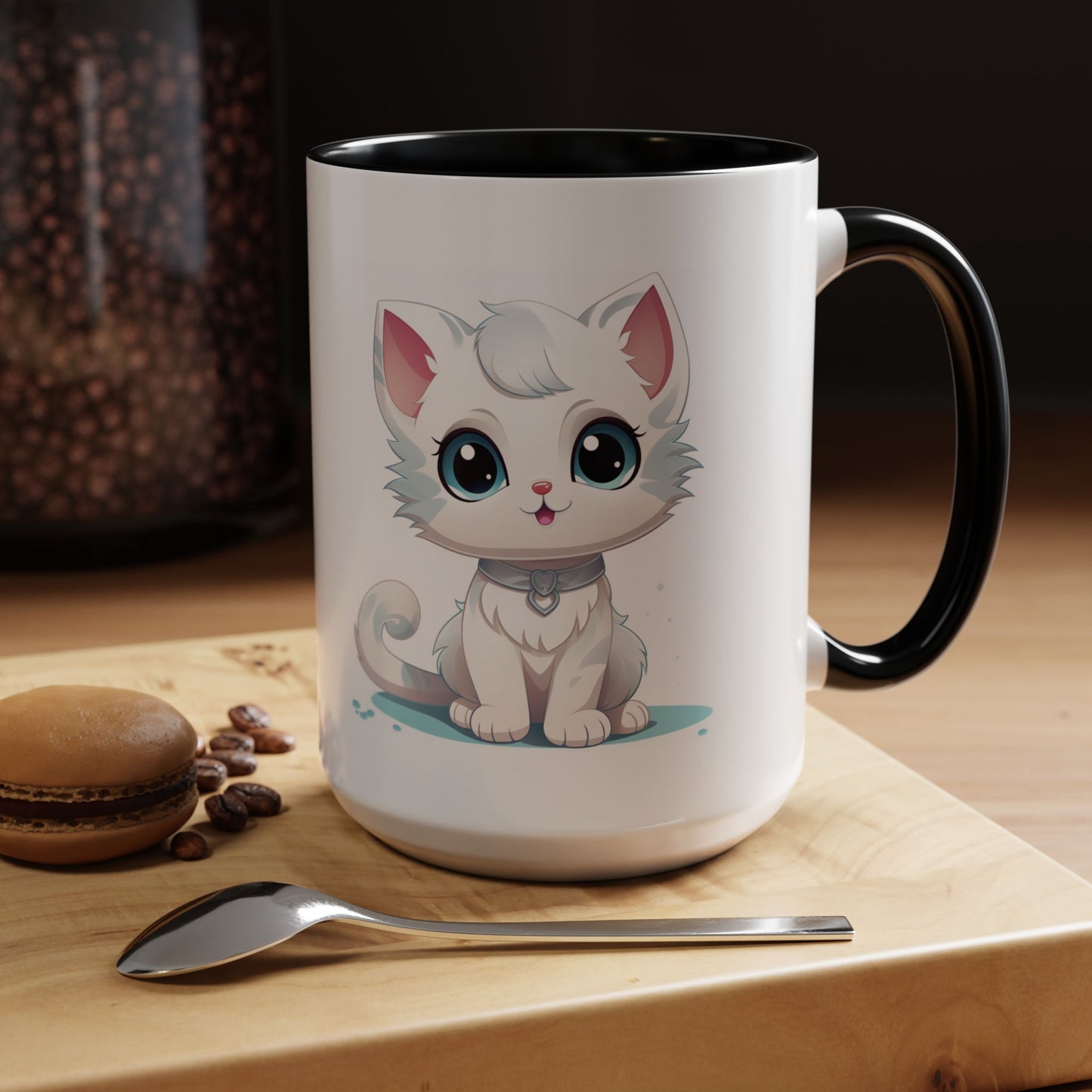 Cute White Kitten Accent Coffee Mug – Adorable Cat Cute Cat Lover Gift