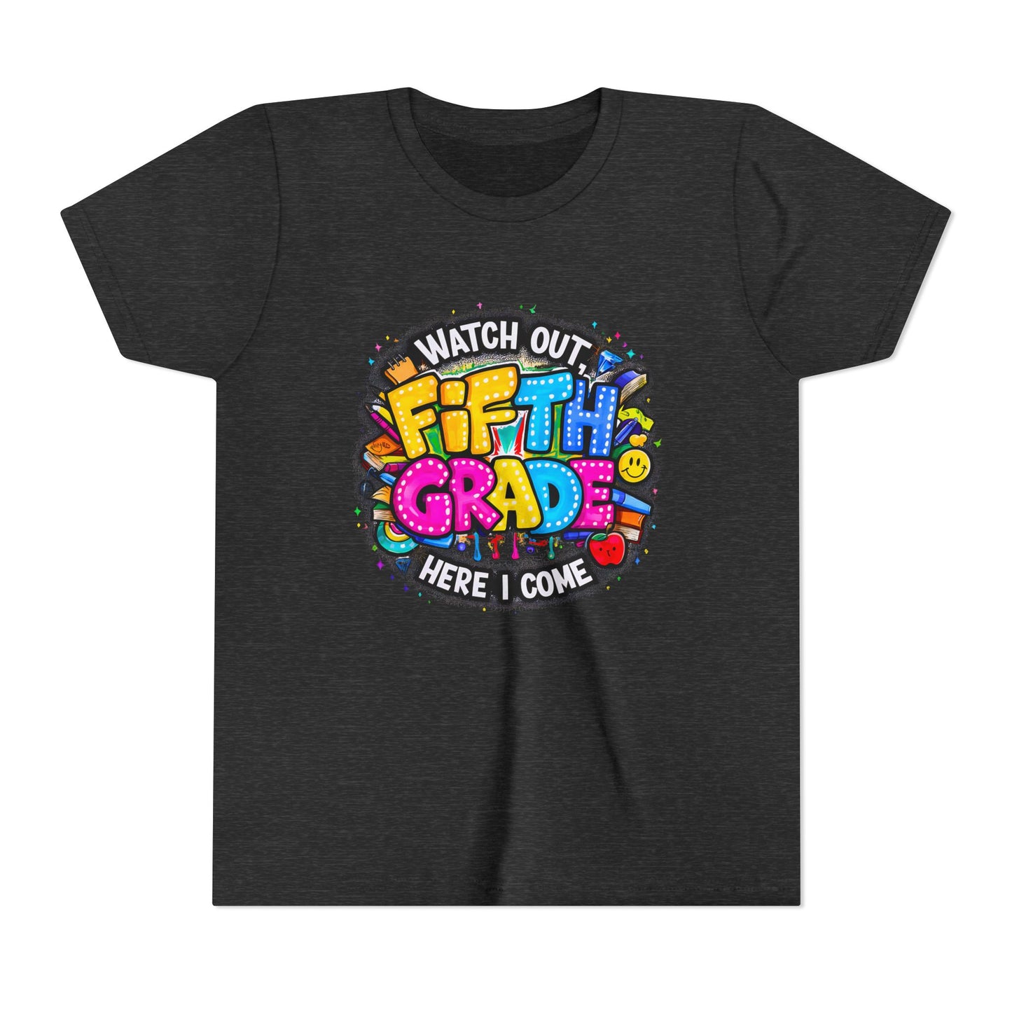 Fifth Grade T‑Shirt for Kids - "Watch Out Fifth Grade Here I Come" Back-to-School Tee