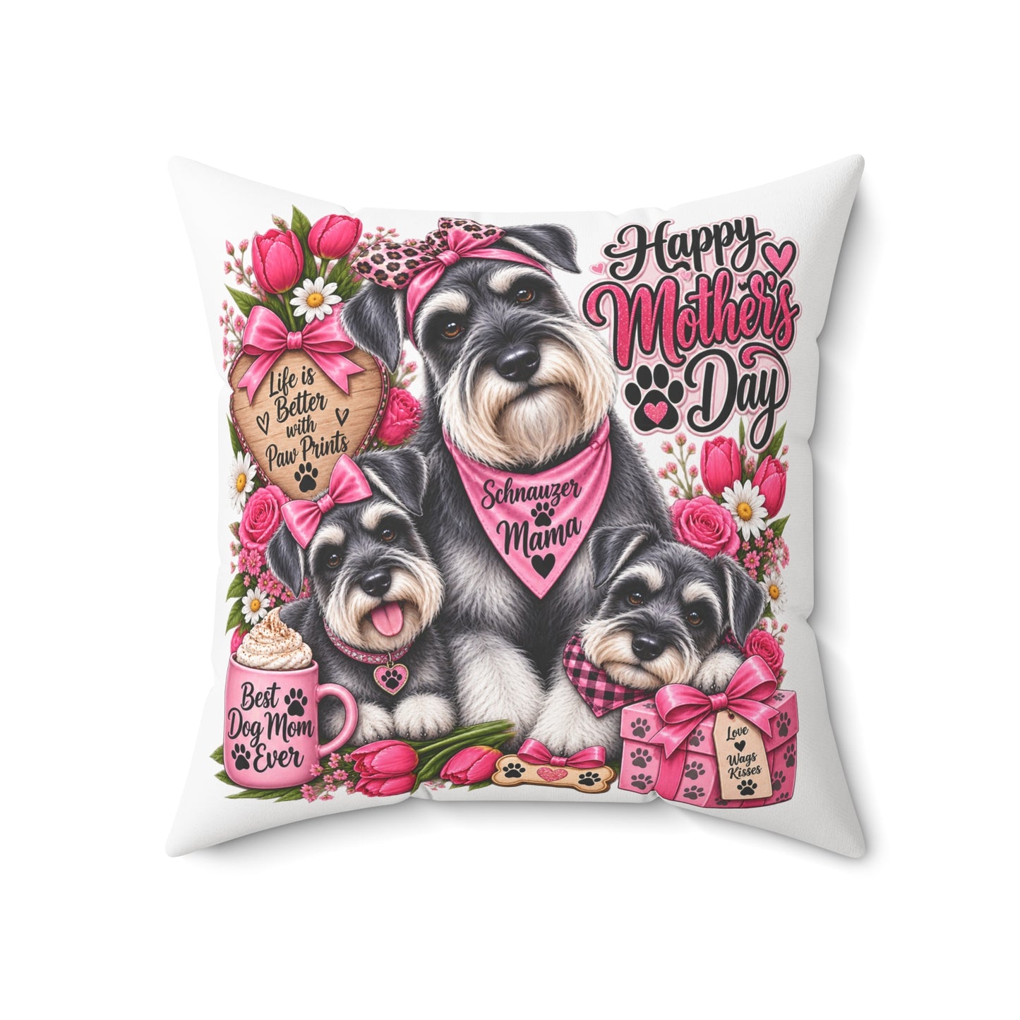 Happy Mother’s Day Schnauzer Pillow – Best Dog Mom Decorative Throw Pillow