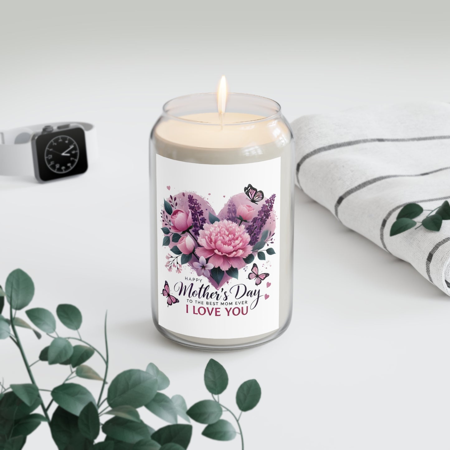 Mother’s Day Scented Soy Candle 13.75oz — “Happy Mother’s Day To The Best Mom Ever I Love You” Floral Jar
