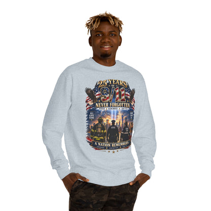 9/11 Never Forgotten Crewneck Sweatshirt — 25 Years Memorial Tribute