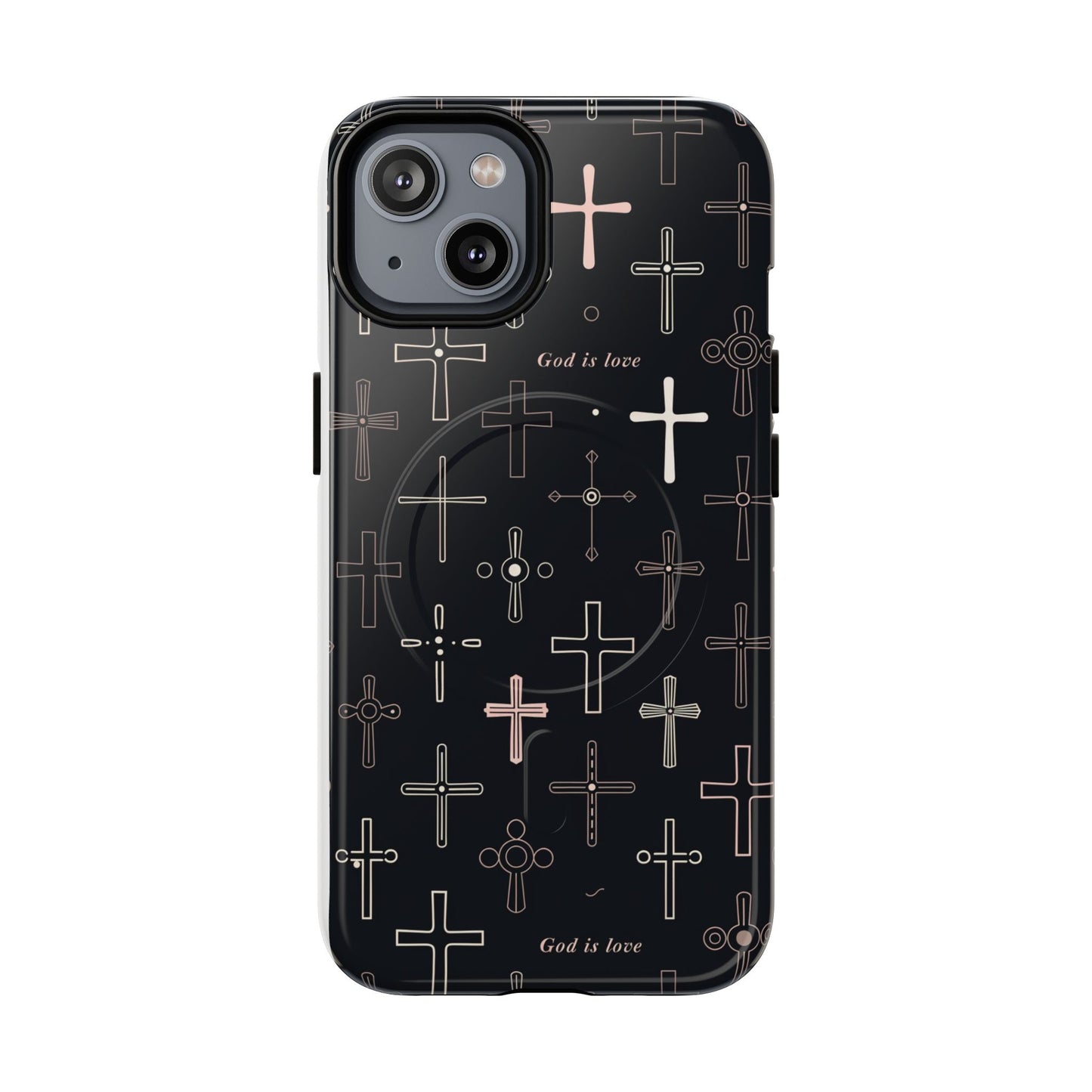 Magnetic Phone Case — Black Cross Pattern with "God is love"