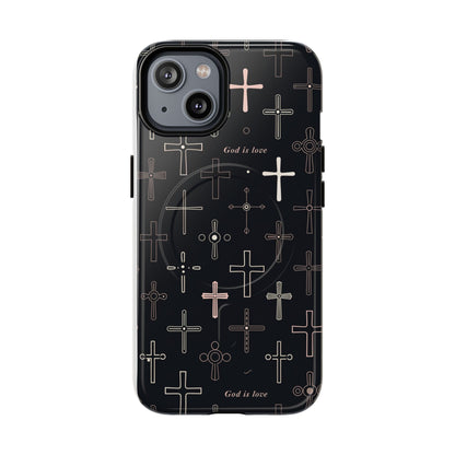 Magnetic Phone Case — Black Cross Pattern with "God is love"