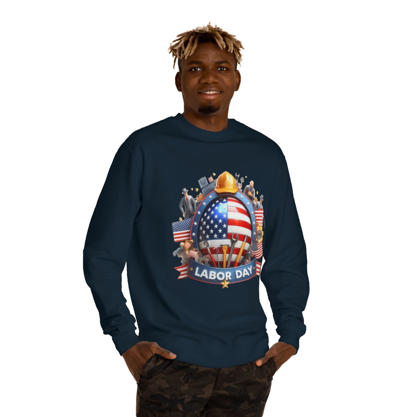 Labor Day Sweatshirt - American Flag Working Hands Design