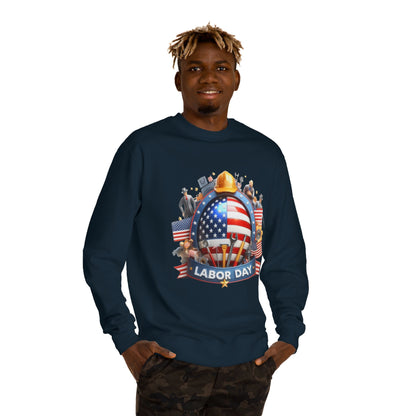 Labor Day Sweatshirt - American Flag Working Hands Design