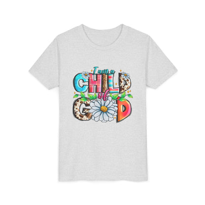 Youth Tee — "I Am a Child of God" Floral Christian Graphic