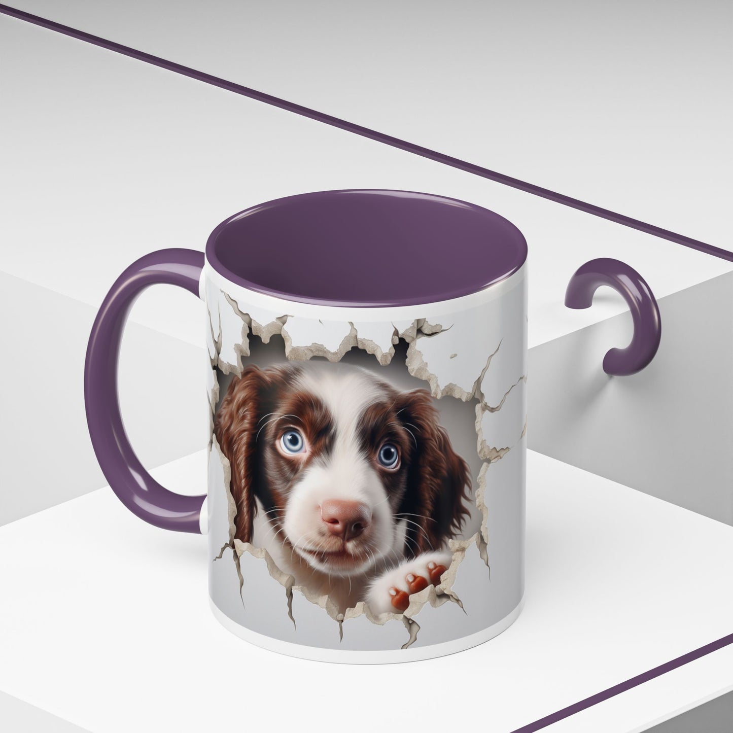 Puppy Peeking Accent Coffee Mug (11/15oz) — Cute Dog Tear-Through Design