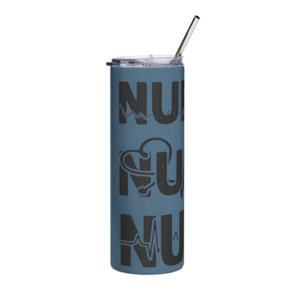 Nurse Stainless Steel Tumbler 20oz – Blue Medical Scrubs Drink Cup with Heartbeat Design