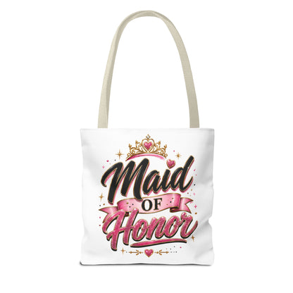 Maid of Honor Tote Bag — Pink Crown Bridal Party Tote for Weddings & Bachelorette
