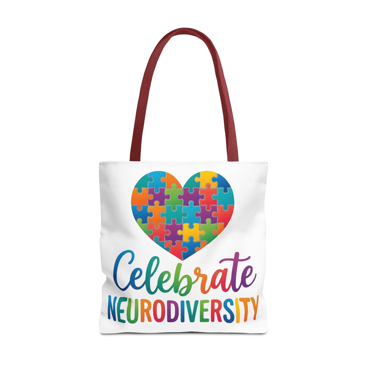 Celebrate Neurodiversity Tote Bag – Rainbow Puzzle Heart Awareness Tote