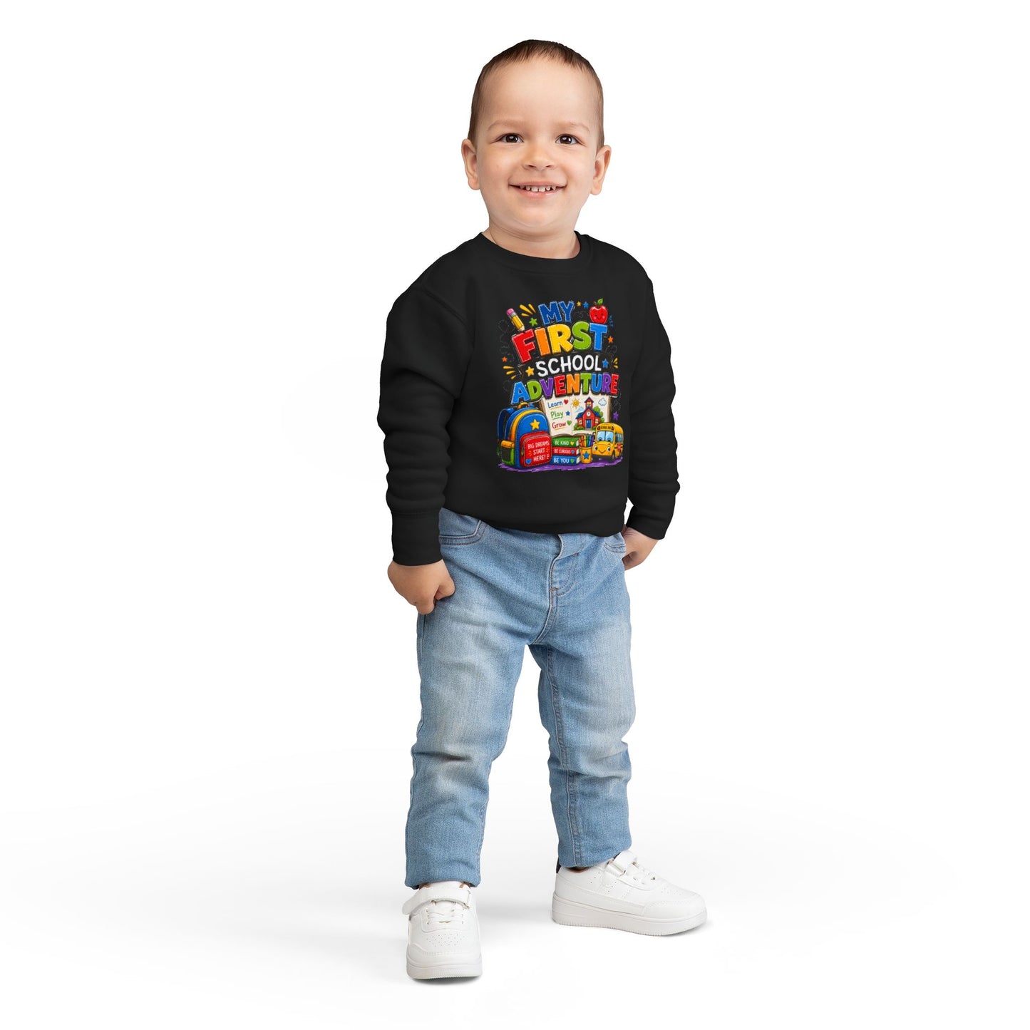 Toddler Sweatshirt — "My First School Adventure" Back-to-School Kids Sweatshirt