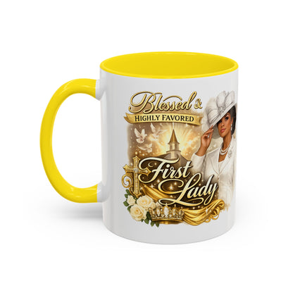 First Lady Inspirational Coffee Mug — "Blessed & Highly Favored" Accent Ceramic Mug