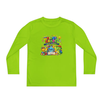 First Grade Ready Youth Long Sleeve Tee — "First Grade Here I Come" Back-to-School Shirt