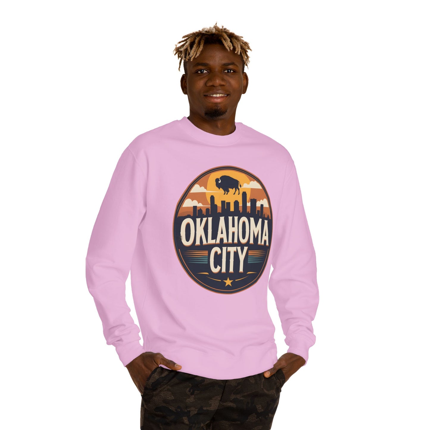 Oklahoma City Skyline Crewneck Sweatshirt — Retro Bison Graphic