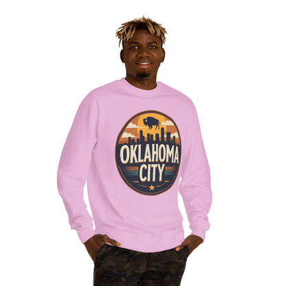 Oklahoma City Skyline Crewneck Sweatshirt — Retro Bison Graphic