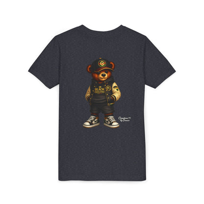 Youth Tee — Streetwear Teddy Bear Graphic (Black Varsity)