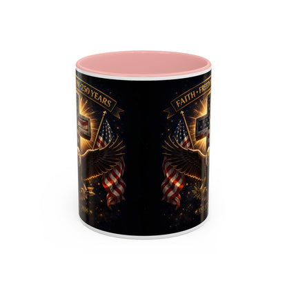 Patriotic Faith & Freedom Accent Coffee Mug — Eagle, Cross & American Flag (1776–2026)