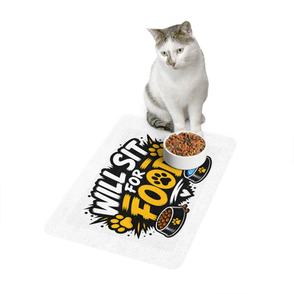 Pet Food Mat — "Will Sit for Food" Non-Slip Feeding Placemat (12x18)