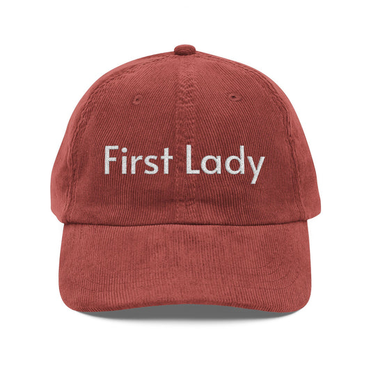 First Lady Embroidered Corduroy Cap — Vintage Washed Baseball Hat