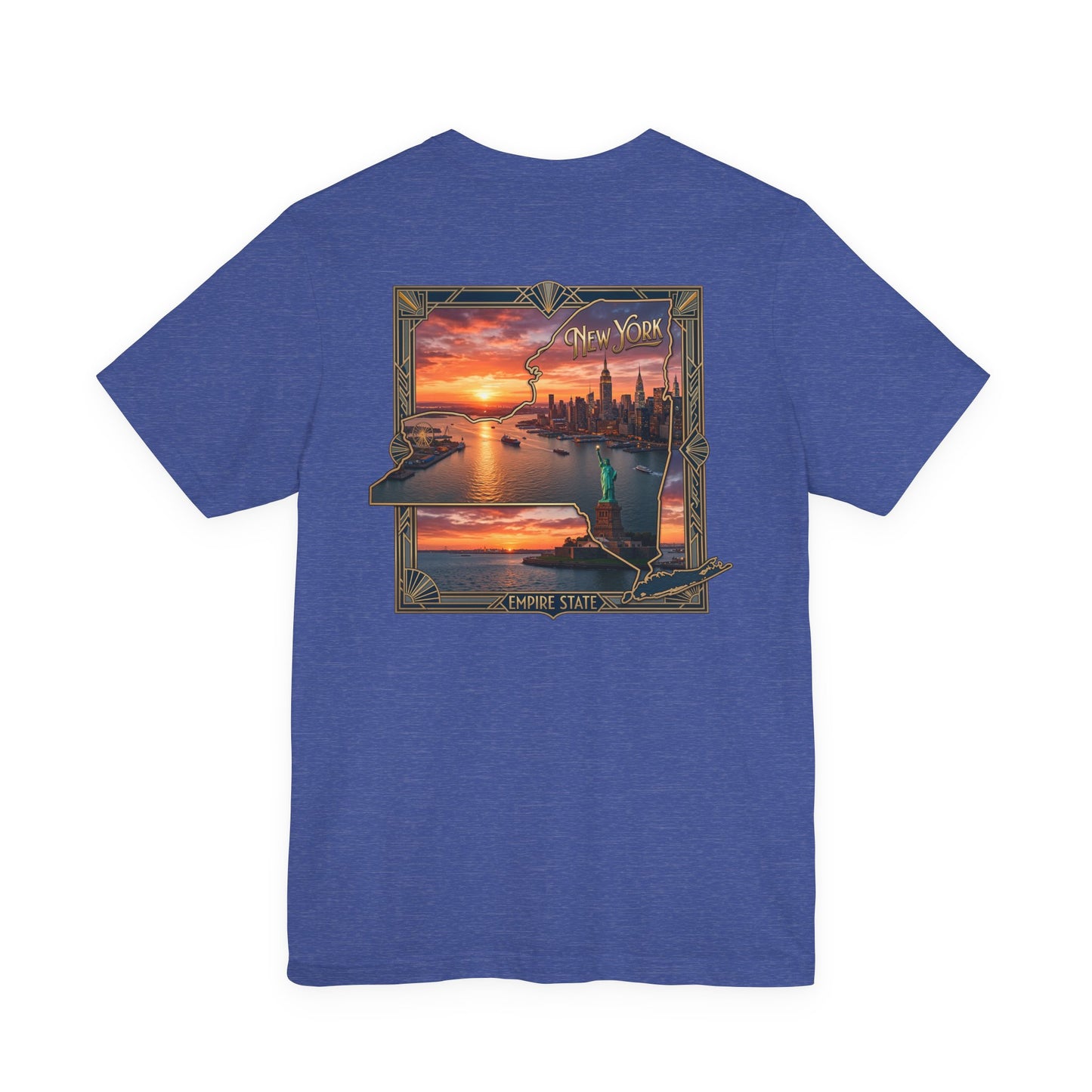 New York Sunset Skyline Tee — Statue of Liberty Vintage Travel T‑Shirt